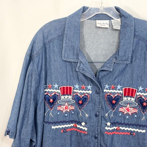 Bobbie Brooks Plus Size 26W 28W Denim Top Patriotic USA Flag 4th of July 627 - Picture 3 of 10